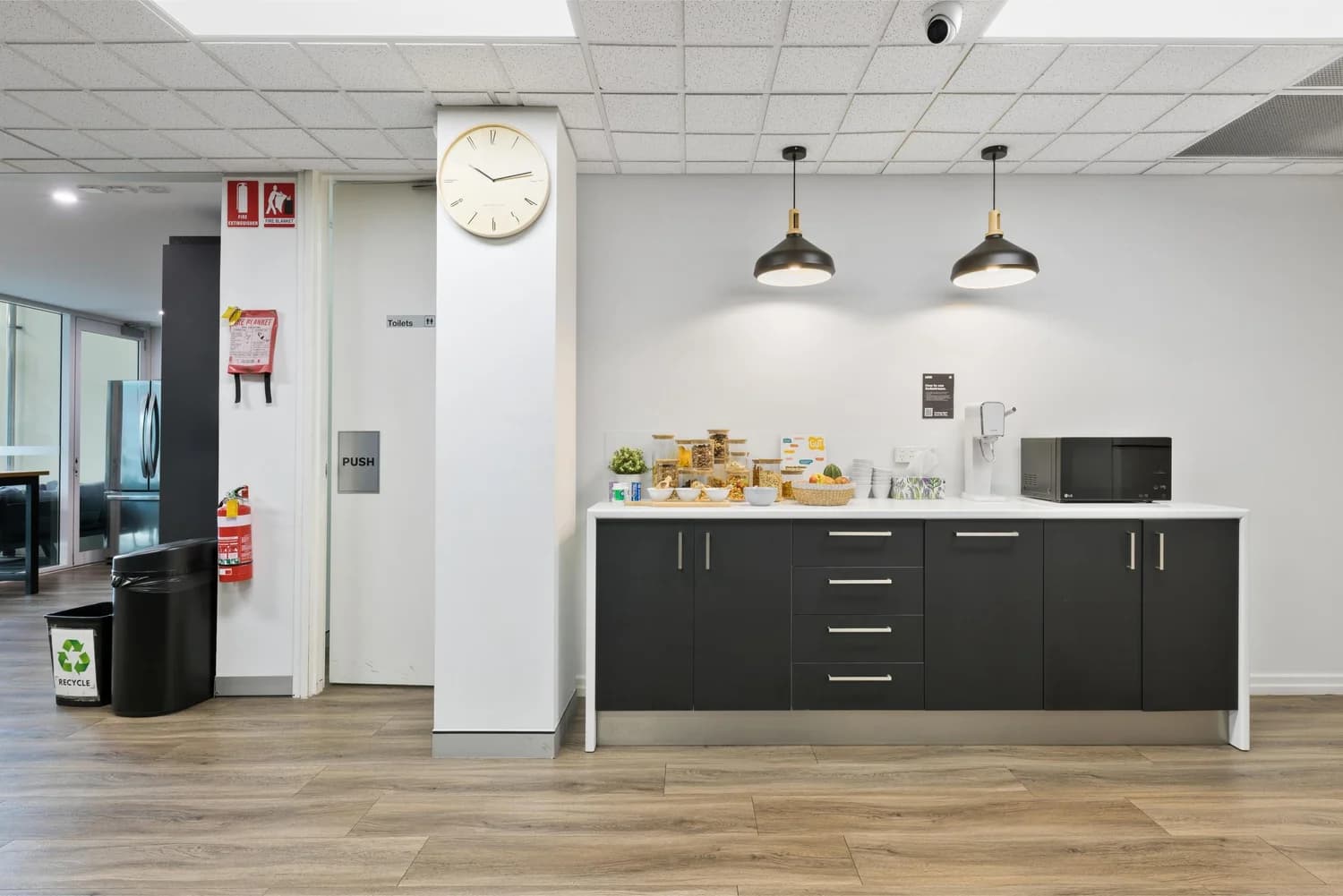 Coffee and tea station at LINK Coworking